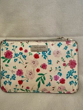 Kate Spade Floral Card Holder Wallet | Keychain Zip Pouch | Worn Condition